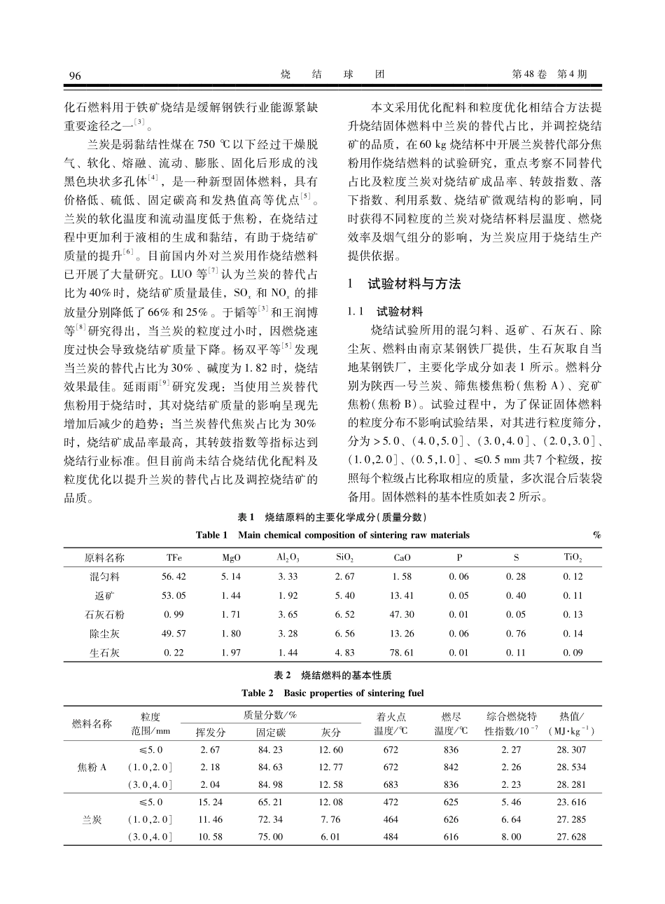 兰炭替代焦粉应用于铁矿烧结的试验研究.pdf_第2页