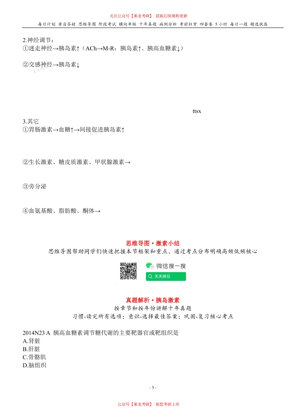 填空式讲义：生理 胰岛激素 核心-导图-真题-串联 天天师兄24考研 冲.pdf_第3页