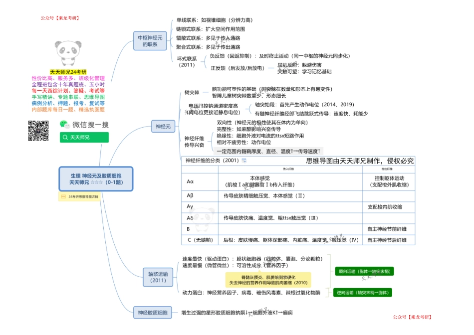 生理 神经元及胶质细胞 思维导图 天天师兄24考研 冲.pdf_第1页