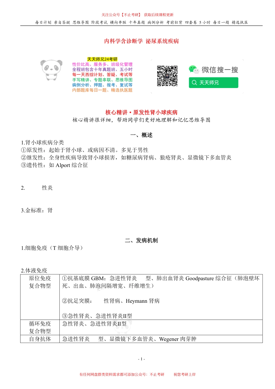 填空式讲义：内科含诊断 原发性肾小球疾病 核心-导图-真题-串联 天天师兄24考研 冲.pdf_第1页