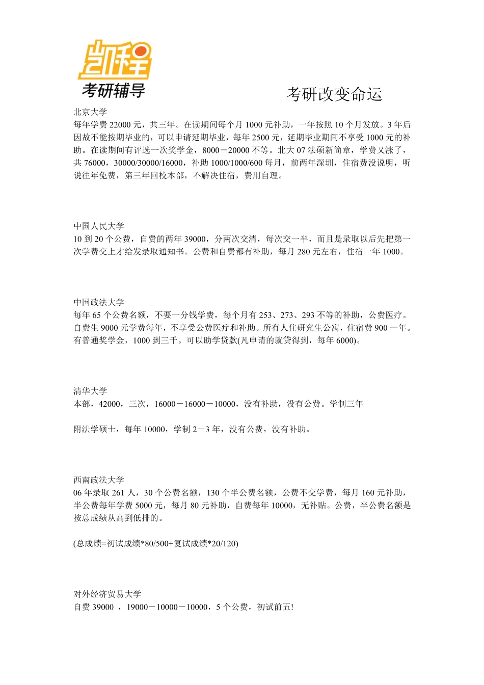 2015年法律硕士学费-凯程教育(1).pdf_第1页