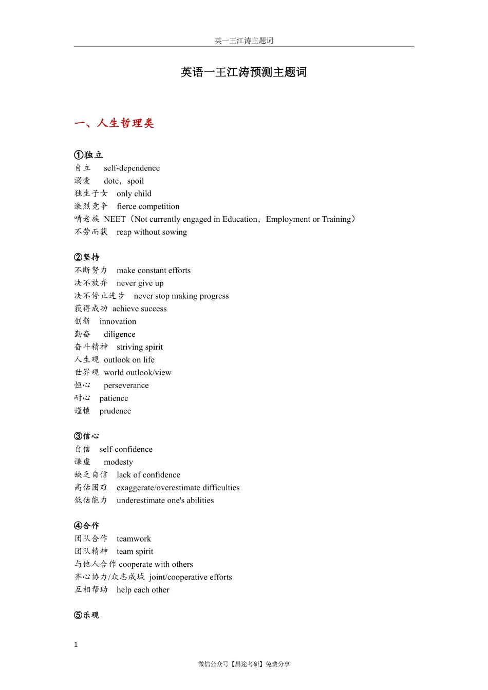 王江涛预测主题词（英语一）(1).pdf_第1页