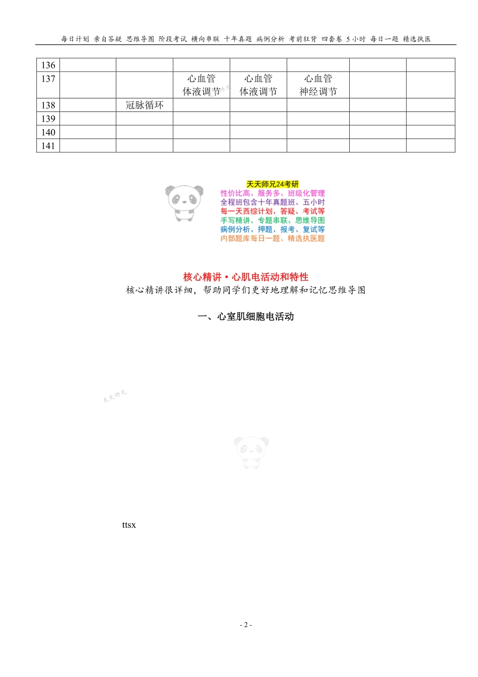 填空式讲义：生理 心肌电活动和特性 核心-导图-真题-串联 天天师兄24考研 冲.pdf_第2页