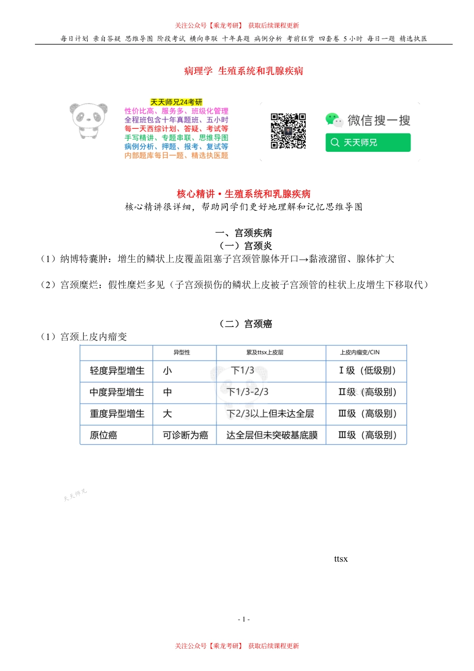 填空式讲义：病理 生殖系统和乳腺疾病 核心-导图-真题-串联 天天师兄24考研 冲.pdf_第1页