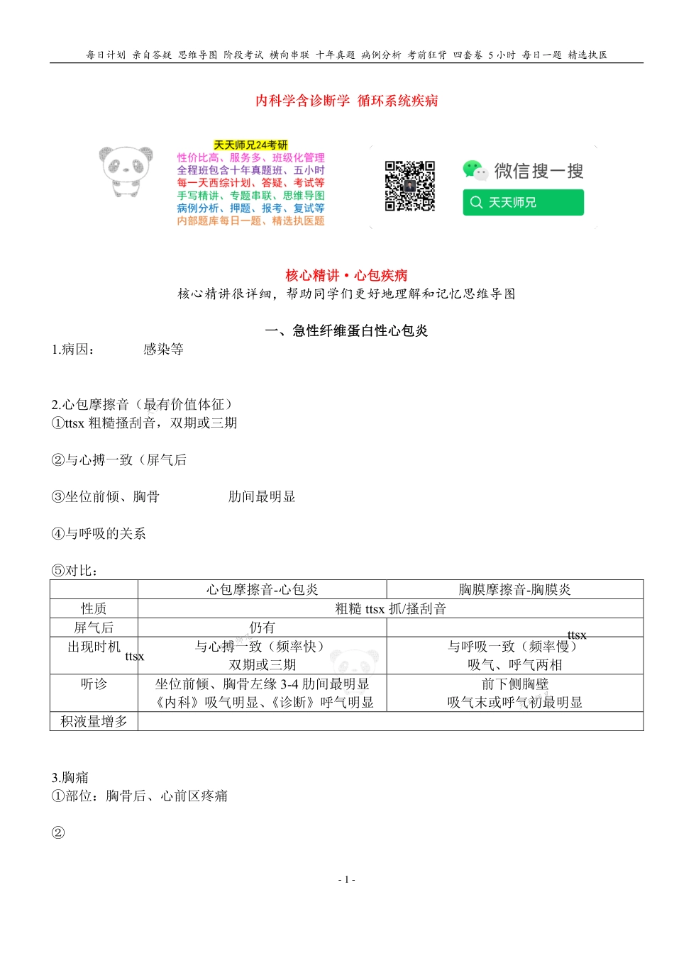 填空式讲义：内科含诊断 心包疾病 核心-导图-真题-串联 天天师兄24考研 冲.pdf_第1页