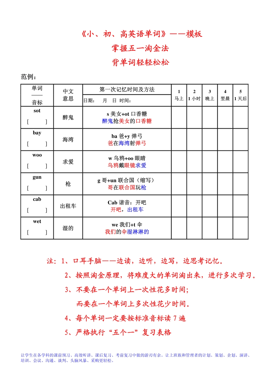 2、英语单词科学训练表格（小、中、高）（www.ximiyu.com）.pdf_第1页