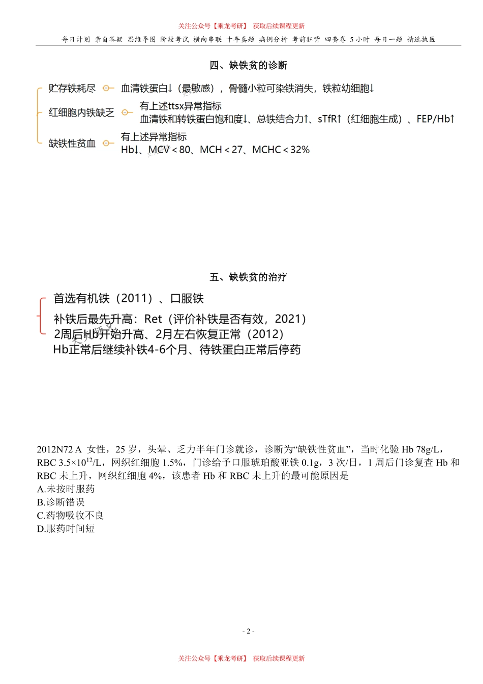 填空式讲义：内科含诊断 缺铁性贫血（含贫血概述） 核心-导图-真题-串联 天天师兄24考研 冲.pdf_第2页