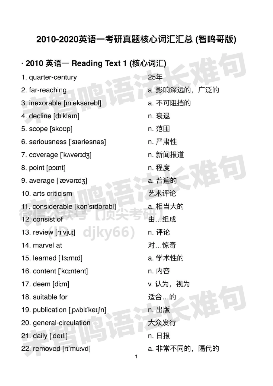 【英语一历年真题核心词汇总】2010-2020 智鸣哥版英语考研资料免费分享.pdf_第2页