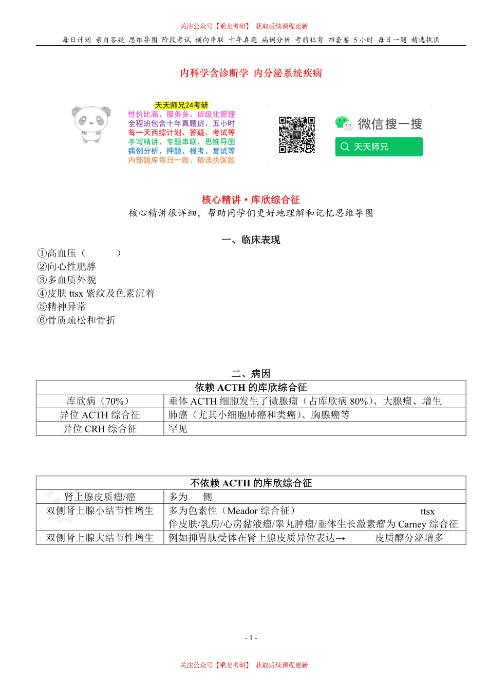 填空式讲义：内科 库欣综合征 核心-导图-真题-串联 天天师兄24考研 冲.pdf_第1页