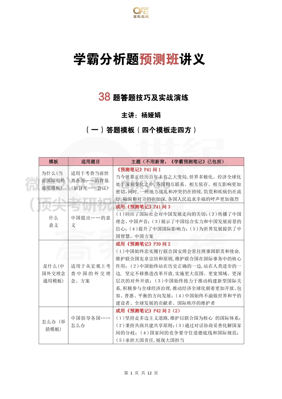 【38题】分析预测班 38题答题技巧及实战演练免费分享考研资料(1).pdf_第1页