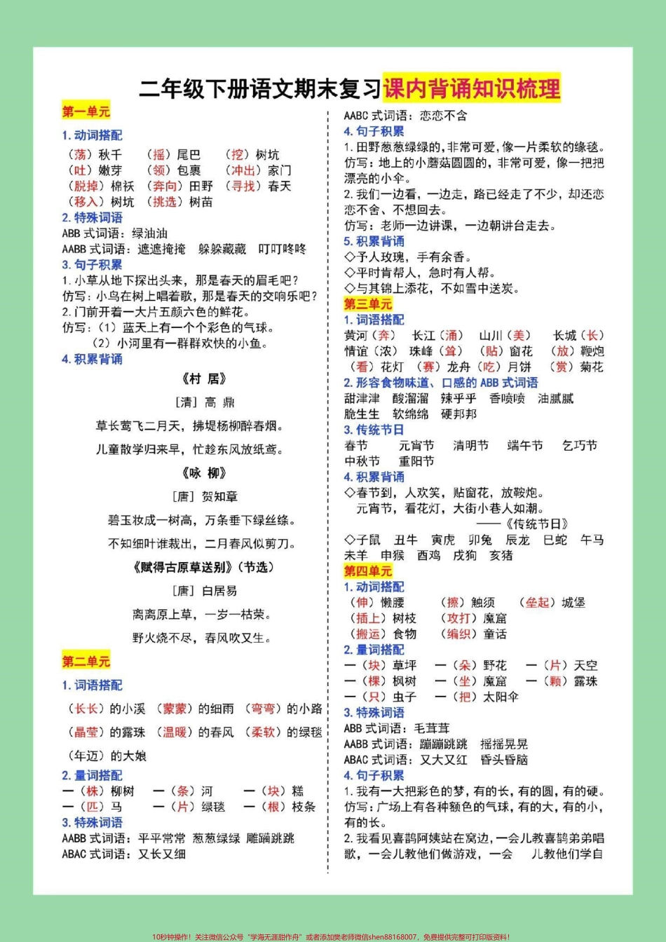 #二年级语文#重点知识集锦 #好好学习 家长为孩子保存学习可打印.pdf_第2页