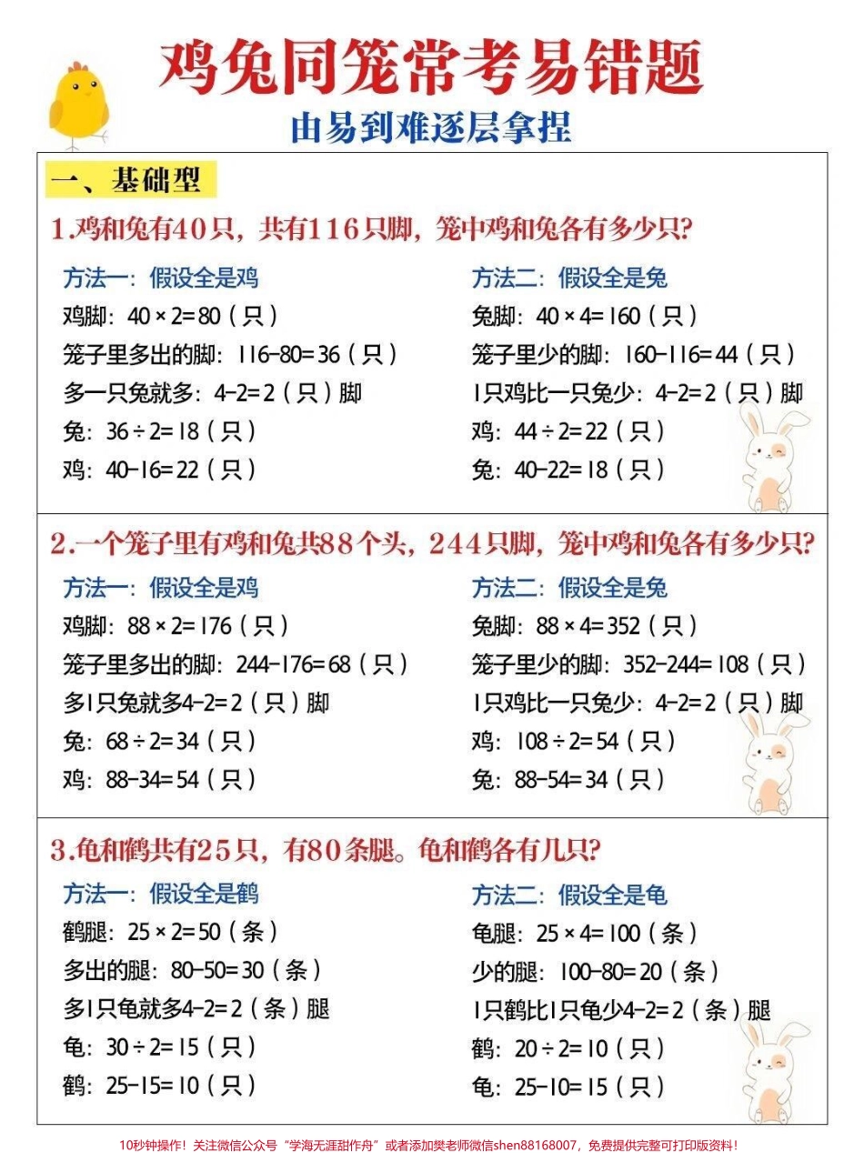 鸡兔同笼常考的易错题#数学思维 #小学数学.pdf_第1页