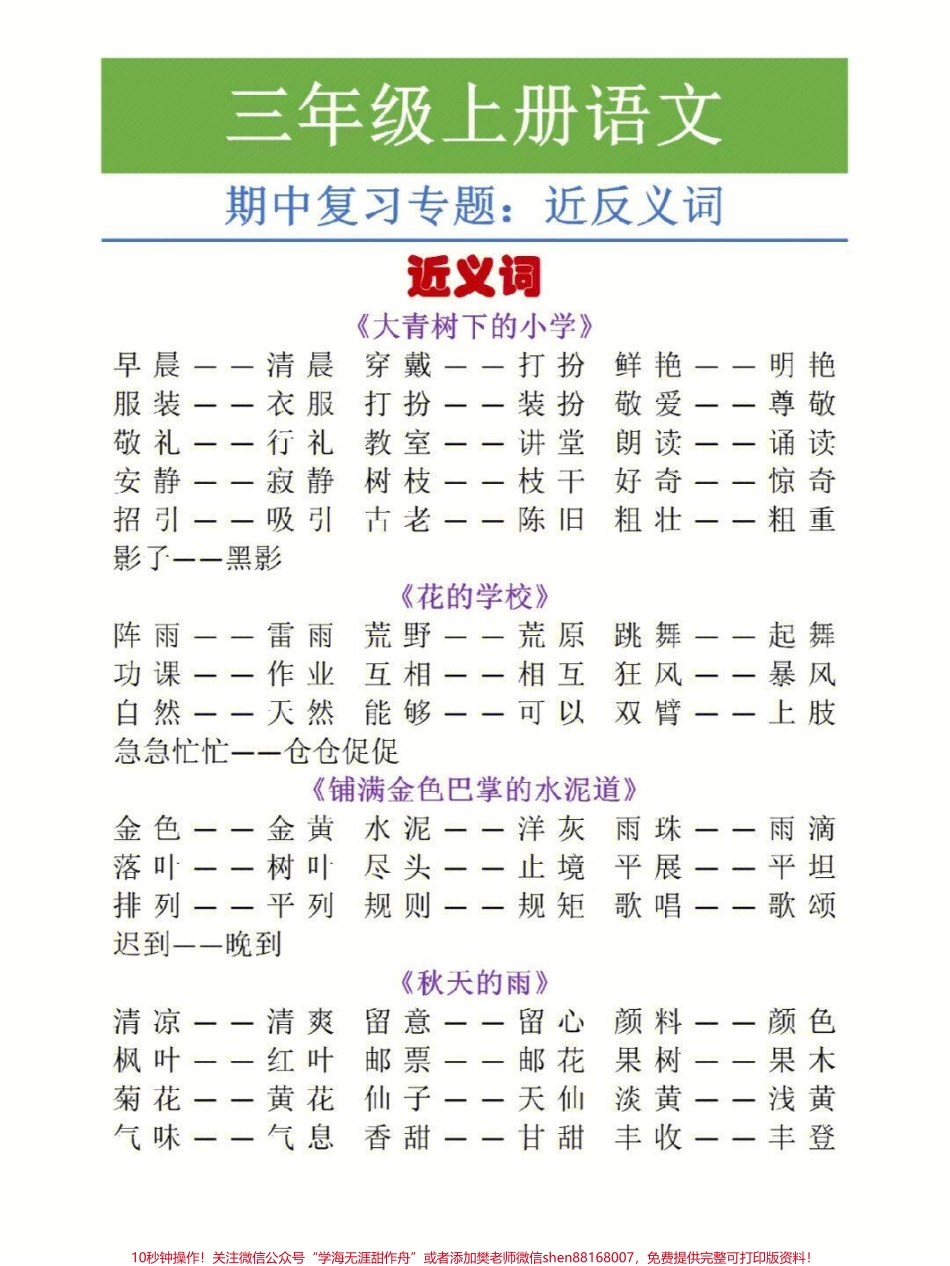 三年级上册语文全册近反义词汇总大全#知识点总结 #小学知识点归纳 #学习 #三年级.pdf_第1页