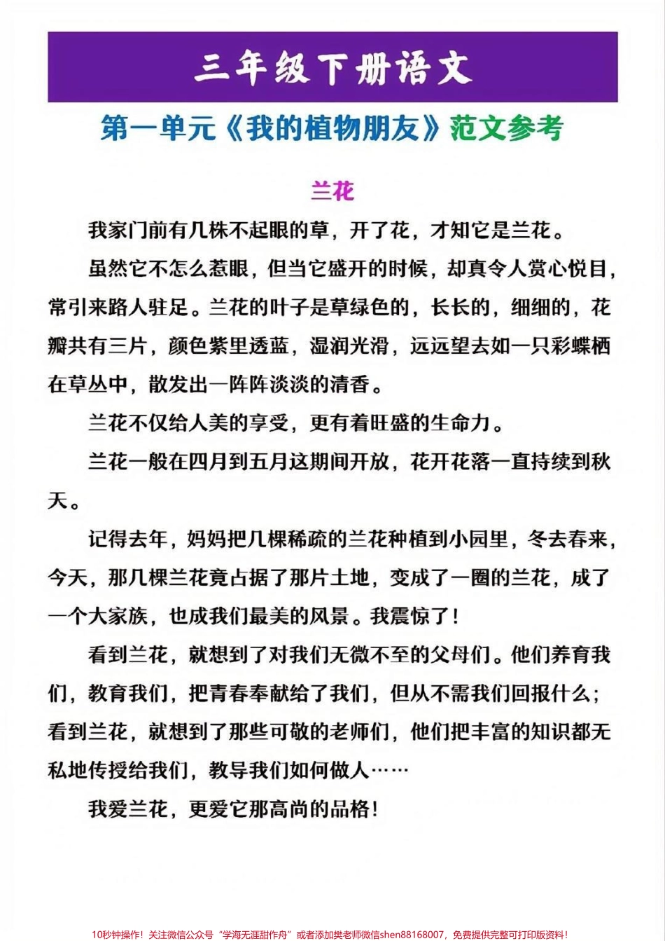 三年级下册语文第一单元同步作文参考范文#小学语文 #语文 #教育 #学习 #同步作文.pdf_第3页