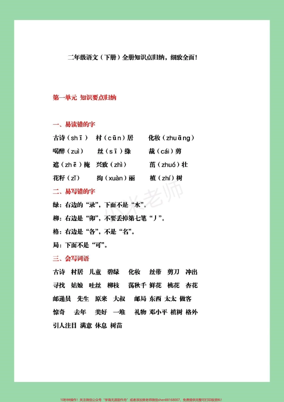 #家长收藏孩子受益 #必考考点 #二年级下册语文 #复习重点 二年级下册语文全册重点复习内容家长为孩子保存.pdf_第2页