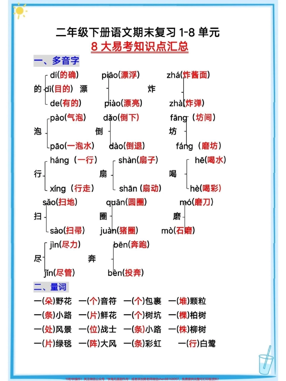 二年级上册语文1-8单元期末复习#期末复习 #小学语文知识点 #二年级语文下册 #关注我持续更新小学知识 @抖音小助手 @抖音热点 @抖音创作者中心.pdf_第1页