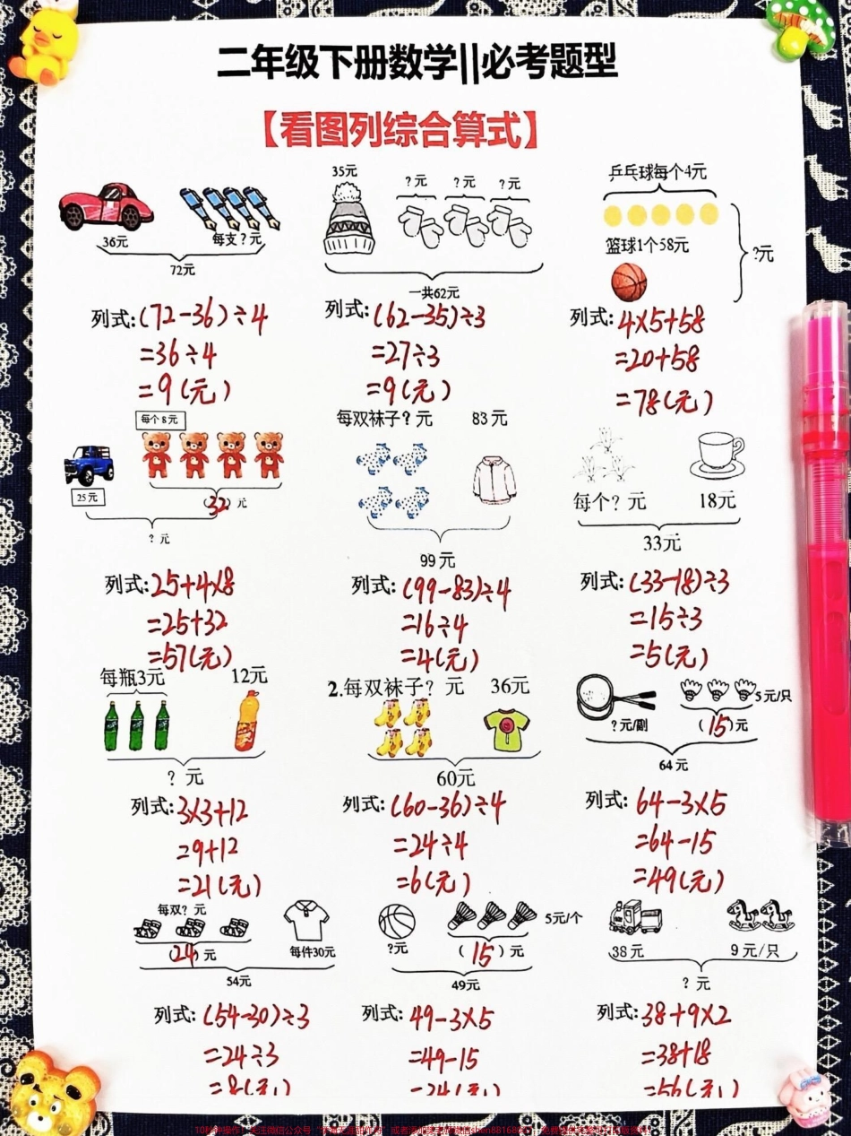 二年级数学下册必考题型的综合算式包括看图列综合算式和线段图列式等这些题型都是必考考点掌握它们对提高数学成绩至关重要建议家长给孩子打印出来让孩子进行练习熟练掌握这些题型#必考考点 #二年级数学下册 #二年级数学题 #线段图列式计算 #线段图解题.pdf_第2页