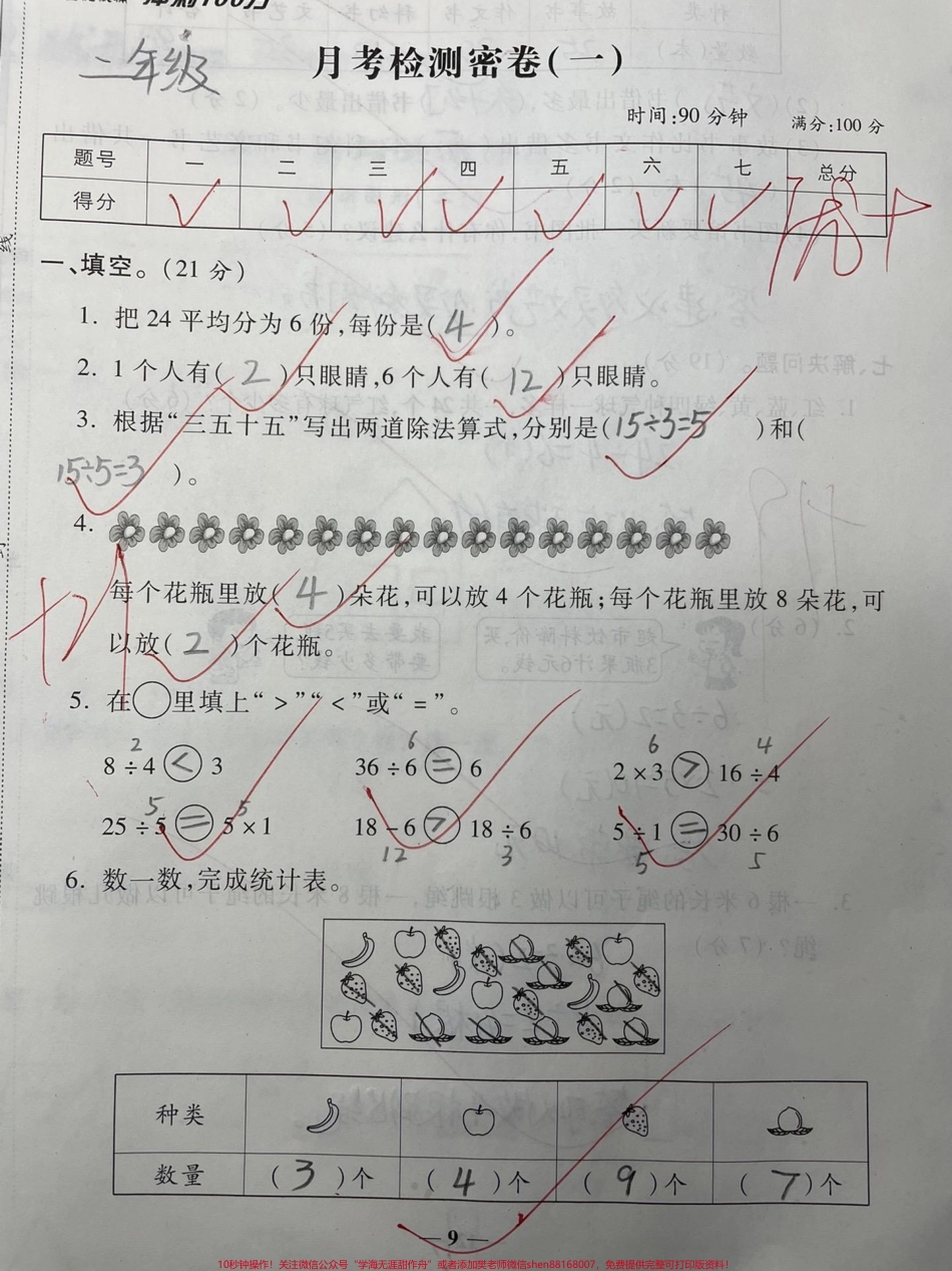 二年级下册数学：第一次月考试卷加急来啦#二年级 #知识分享 #一年级 #育儿 #干货.pdf_第1页