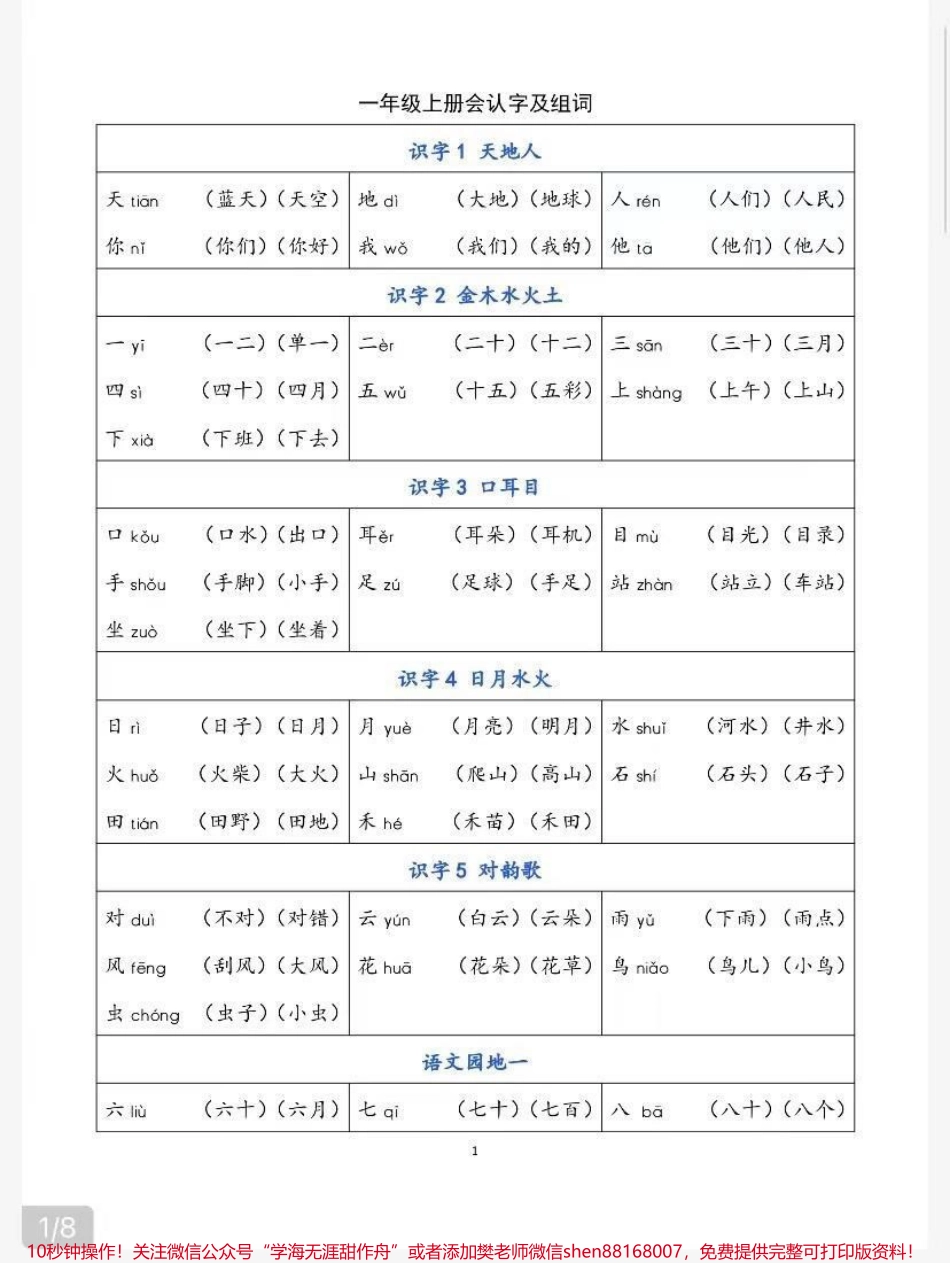 一年级上册会认字及组词家长收藏❤️孩子受益.pdf_第1页
