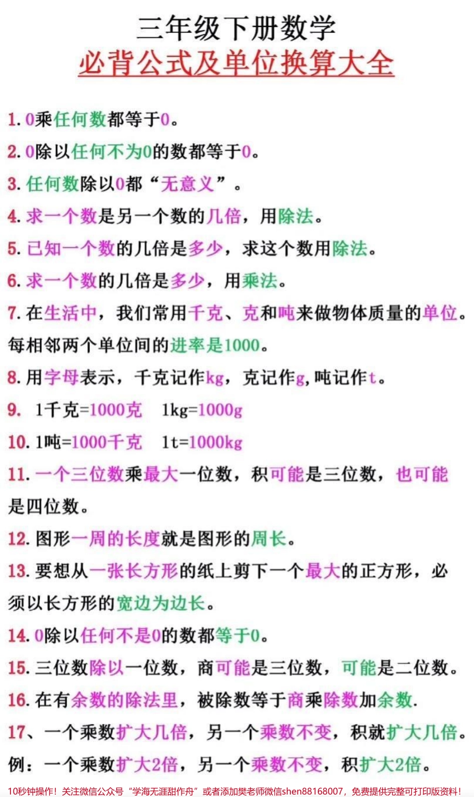 三年级下册数学必背公式及单位换算大全#教育 #三年级数学 #小学数学 #学习 #数学思维.pdf_第1页