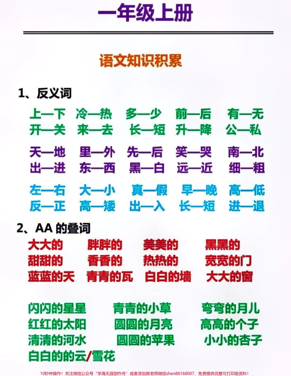 一年级上册语文词语积累#教育 #知识分享 #学习 #家长收藏孩子受益.pdf_第1页