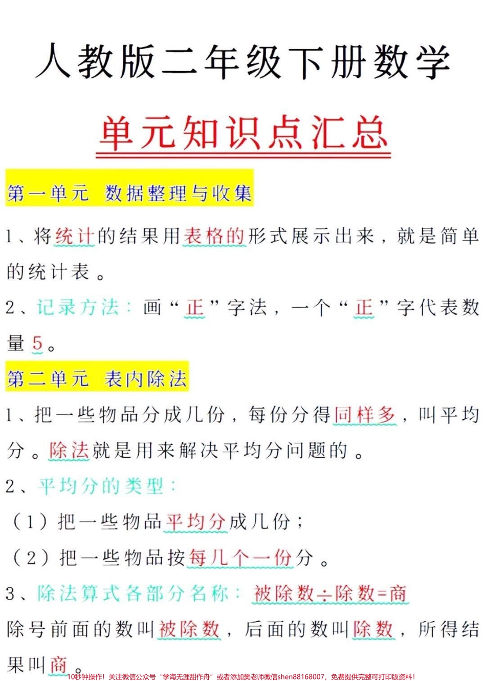 二年级下册数学单元知识点归纳#小学数学 #教育 #学习 #二年级 #每天学习一点点.pdf_第1页