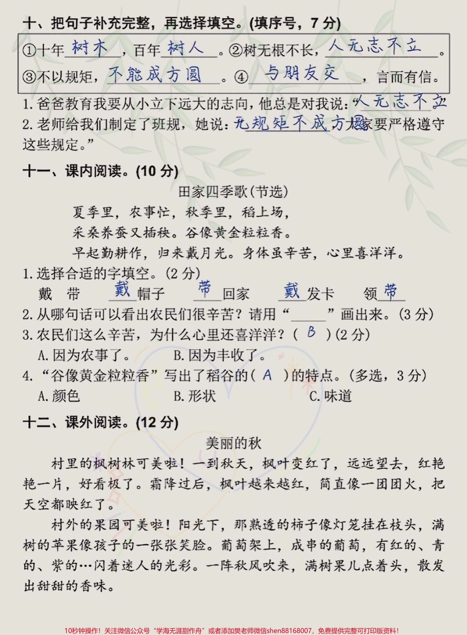 二年级语文上册第二单元拔高测试卷#二年级上册语文 #二年级 #单元测试卷 #二年级语文.pdf_第3页