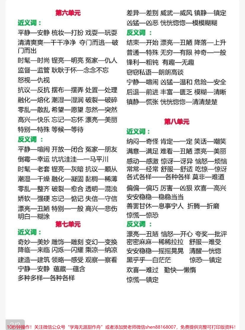 三年级下册语文全册近反义词汇总#教育 #必考考点 #知识点总结 #每天学习一点点 #小学语文.pdf_第2页