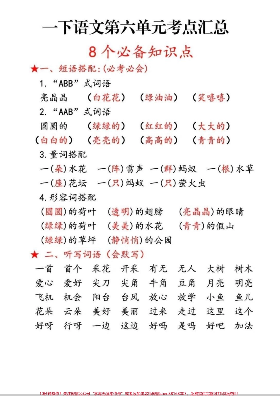第六单元考点汇总第六单元知识点汇总#语文 #每天学习一点点 #一年级 #第六单元 #知识点总结.pdf_第1页