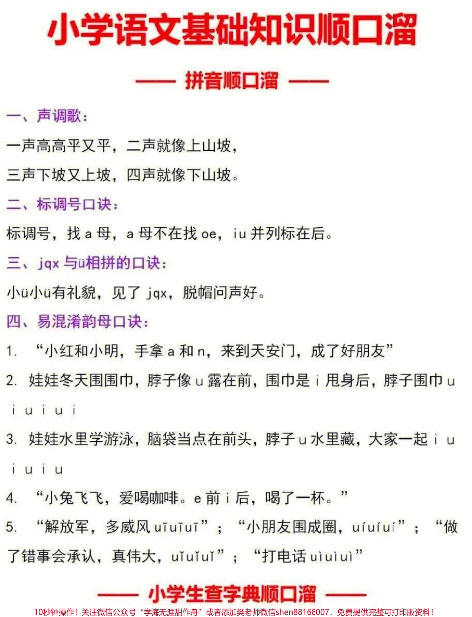 小学语文基础知识点顺口溜#家长收藏孩子受益 #知识点总结 #教育 #学习 #小学知识点归纳.pdf_第1页