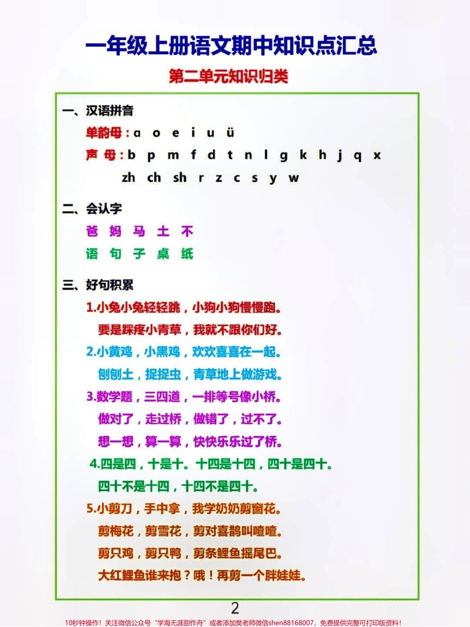 一年级上册语文期中复习1-4单元基础知识点归纳总结#小学知识点归纳 #知识点总结 #学习.pdf_第2页