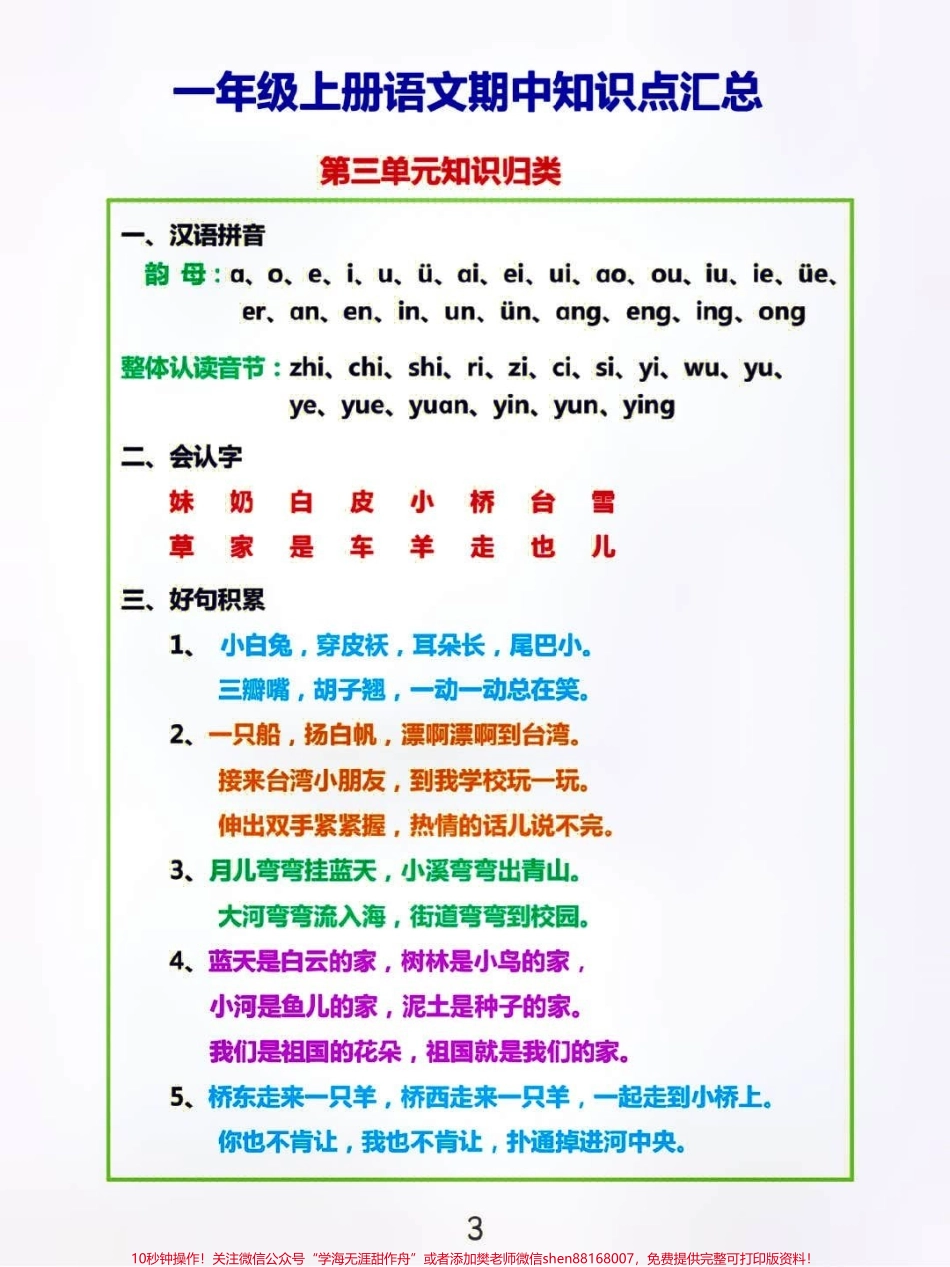 一年级上册语文期中复习1-4单元基础知识点归纳总结#小学知识点归纳 #知识点总结 #学习.pdf_第3页