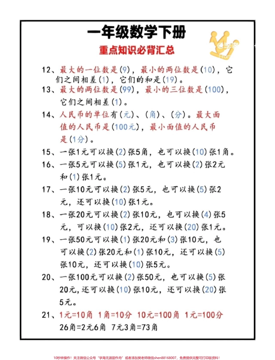 一年级下册数学重点必背知识点#教育 #每天学习一点点 #学习 #小学数学 #知识点总结.pdf_第2页