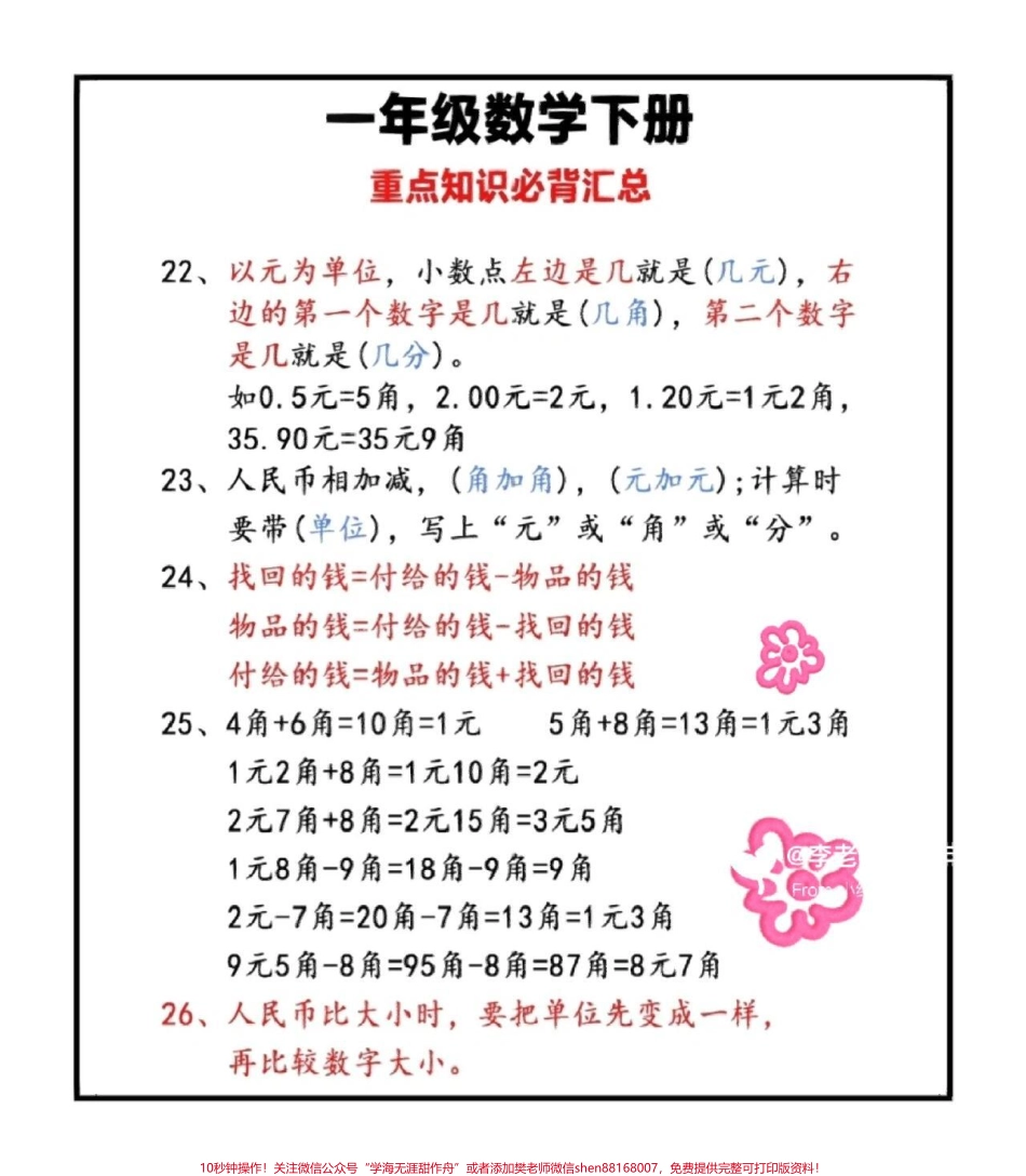 一年级下册数学重点必背知识点#教育 #每天学习一点点 #学习 #小学数学 #知识点总结.pdf_第3页