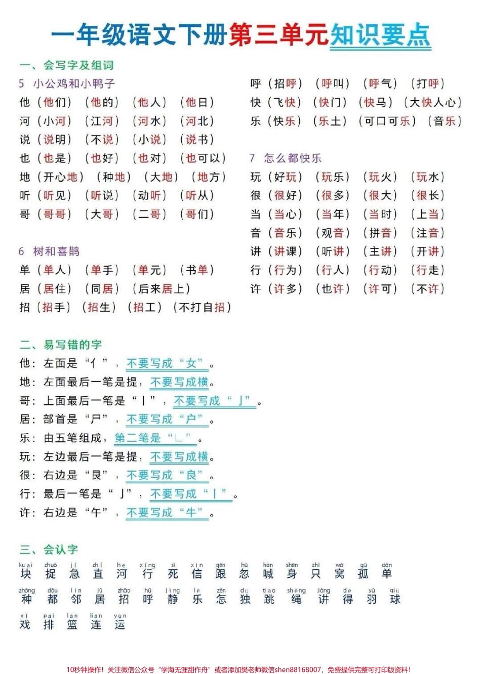 一年级下册语文第三单元知识点归纳#语文 #教育 #学习 #小学语文 #小学语文知识点.pdf_第1页