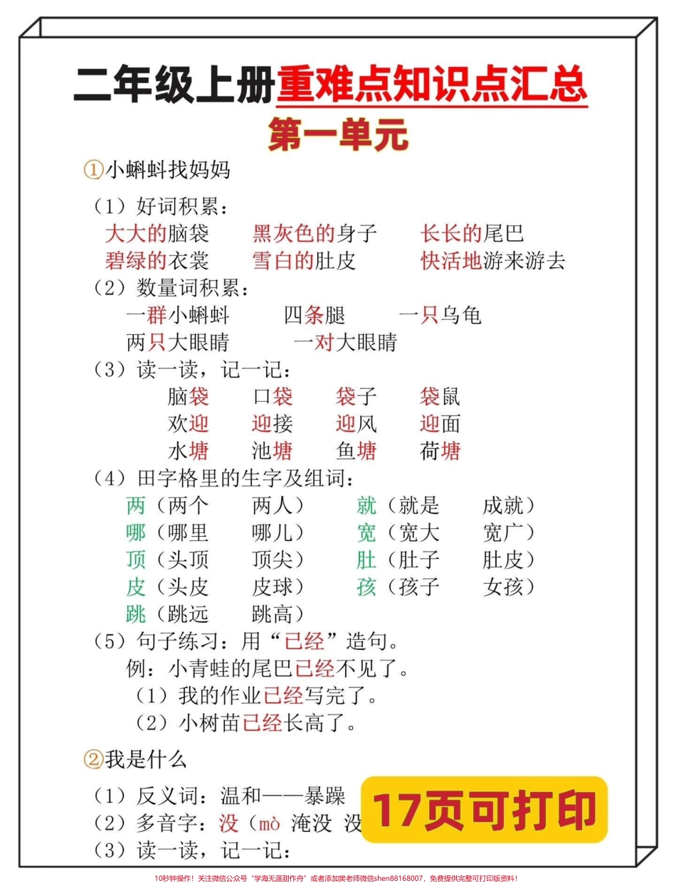二年级上册语文全册重点知识点总结‼️开学了‼️老师精心整理了这份二年级语文全册1到8单元重点知识总结涵盖核心考点为孩子收藏打印一份#二年级上册语文 #二年级 #二年级语文 #二年级语文上册知识归纳 #二年级语文上册.pdf_第2页
