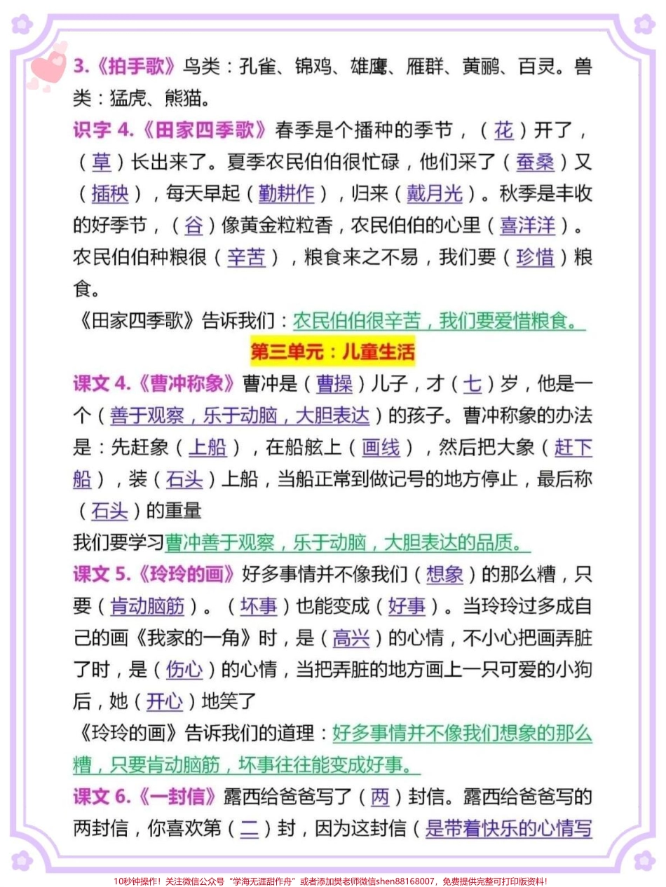 一升二语文每课中心思想汇总#一升二 #语文 #暑假预习 #知识点总结 #二年级.pdf_第3页