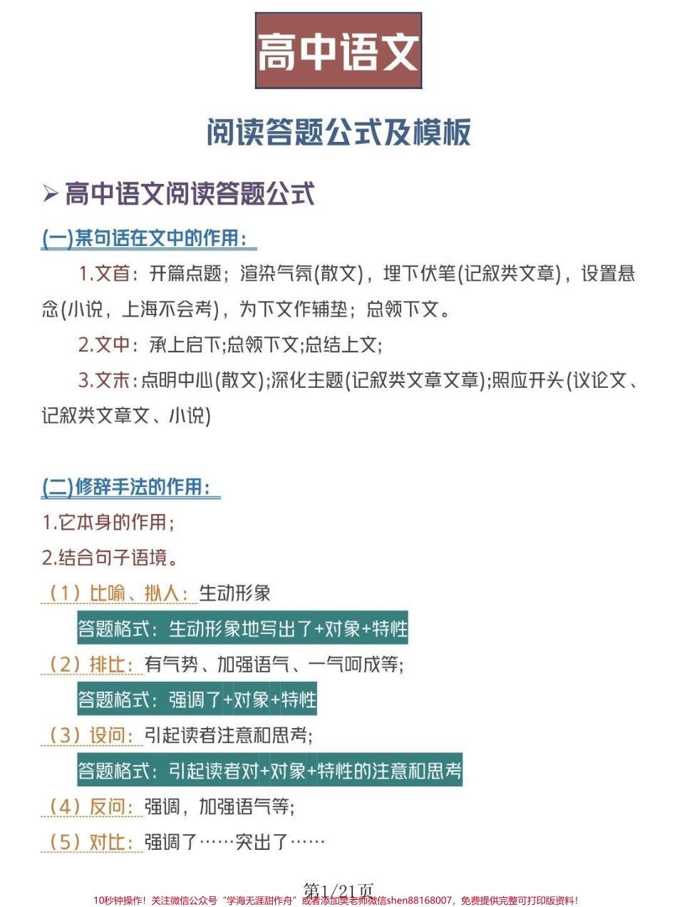 语文阅读理解答题公式及模板努力背熟#知识点总结 #阅读理解 #每天学习一点点.pdf_第1页