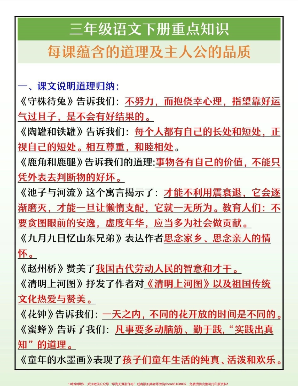 三年级下册语文每课重点知识整理#小学语文 #教育 #三年级语文 #学习 #语文.pdf_第1页