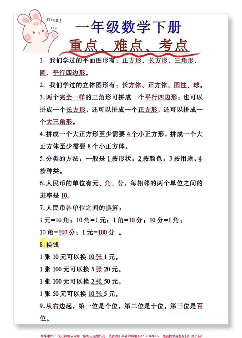 一年级数学重点必考#必考考点 #一年级 #一年级数学下册 #知识点总结 #一年级数学.pdf_第1页
