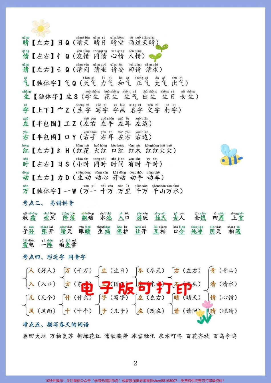 1-8单元考点总结一年级语文下册生字组词拼音字母拼读偏旁部首生字结构词语累积句子训练同音字形近字成语积累家长收藏打印出来给孩子练一练#一年级语文下册 #小学语文知识点 #知识点总结 #一年级语文重点知识归纳.pdf_第2页