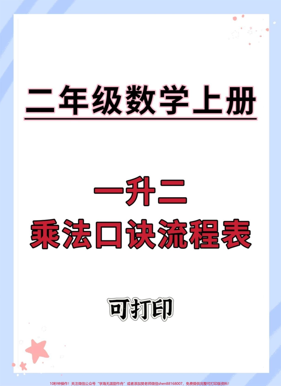 一升二 乘法口诀流程表#乘法口诀 #一升二 #九九乘法表 #数学 #数学思维.pdf_第1页