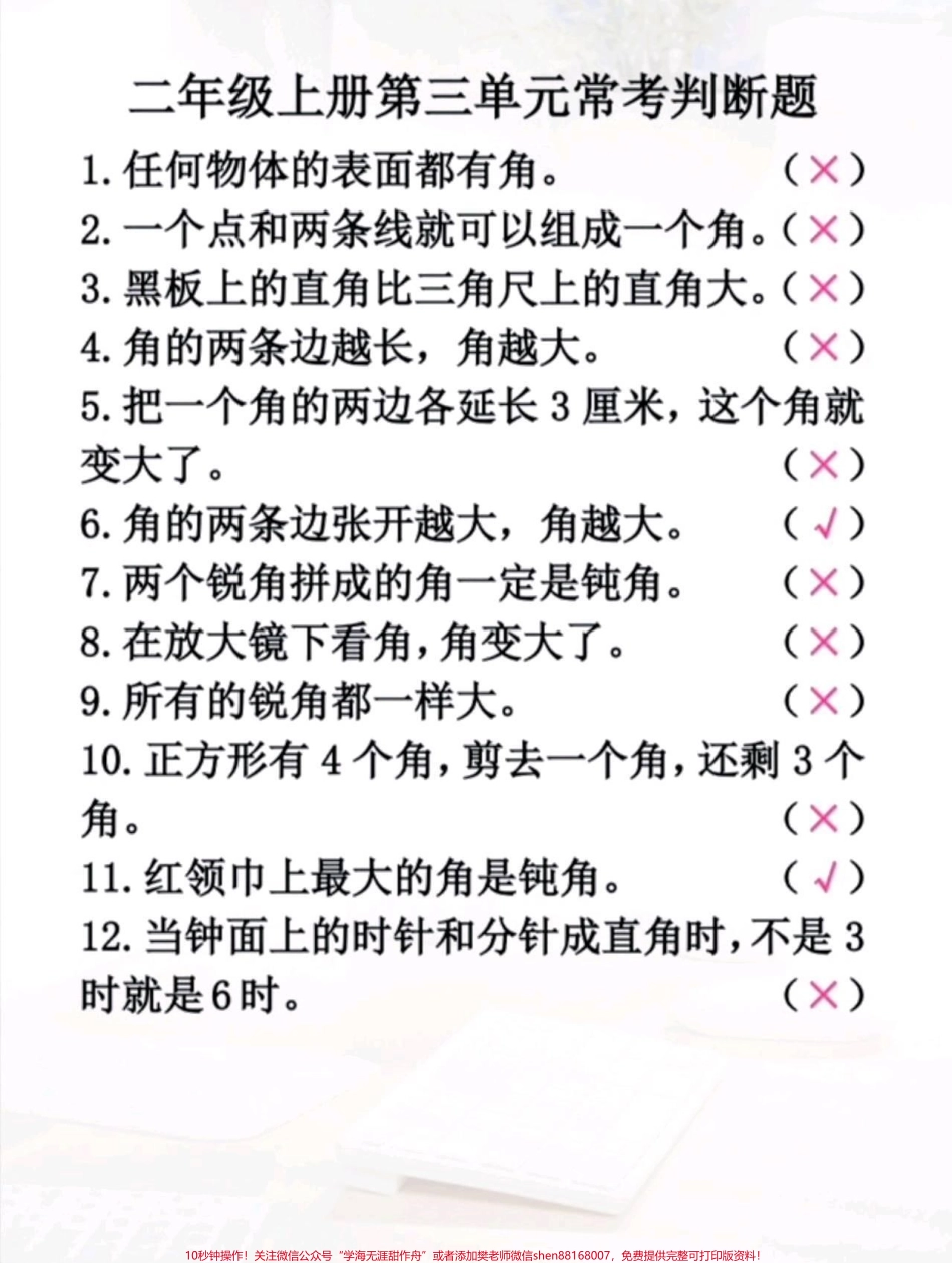 二年级上册数学第三单元常考判断题总结#二年级 #二年级数学 #暑假预习 #二年级数学 #假期学习.pdf_第1页