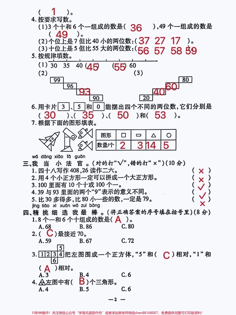 人教版一年级下册数学期中考试卷#一年级数学 #一年级数学下册 #一年级数学填空题讲解.pdf_第2页