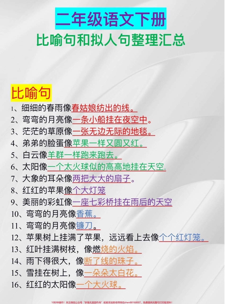 一二年级常用到的比喻句和拟人句#干货分享 #干货 #二年级 #小学语文 #育儿.pdf_第2页
