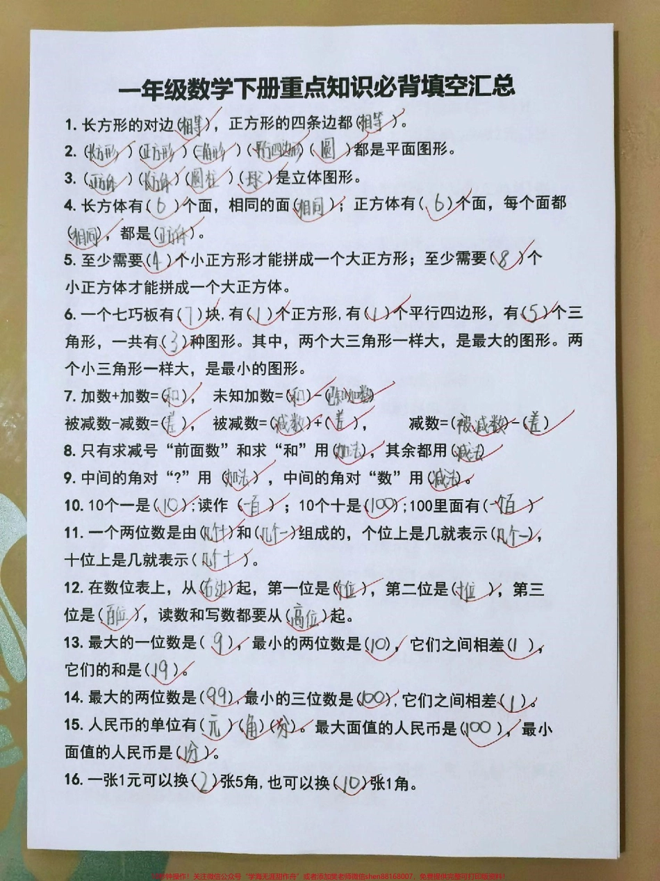 一年级下册数学必背重点填空练习#知识点总结 #家长收藏孩子受益 #必考考点 #教育 #小学数学.pdf_第1页