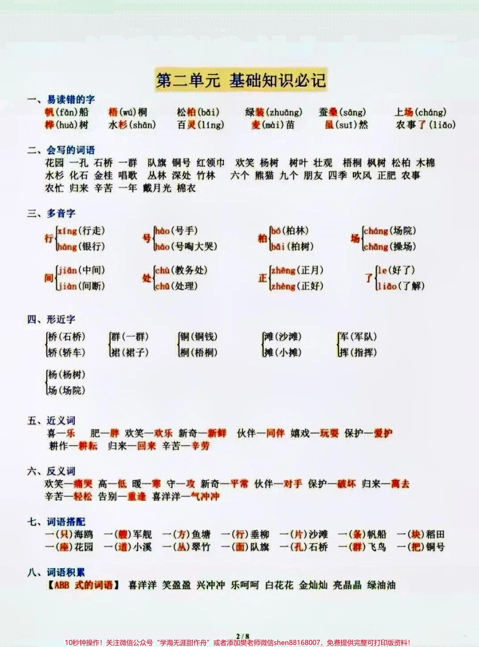 二年级上册语文1-8单元基础知识汇总#小学语文资料分享 #小学知识点归纳 #每天学习一点点.pdf_第2页