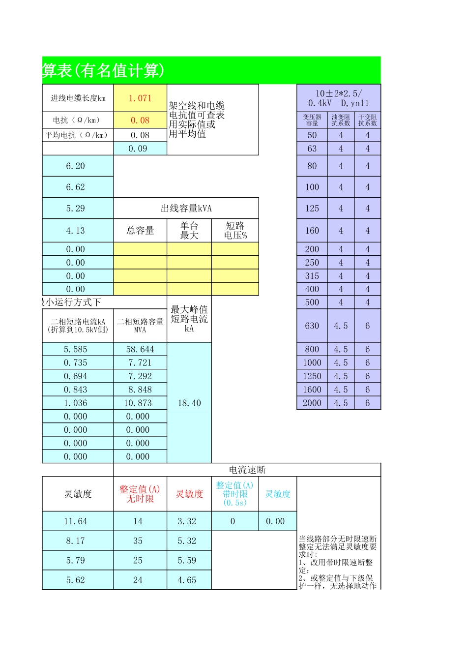 工程中短路电流实用计算表.xls_第3页