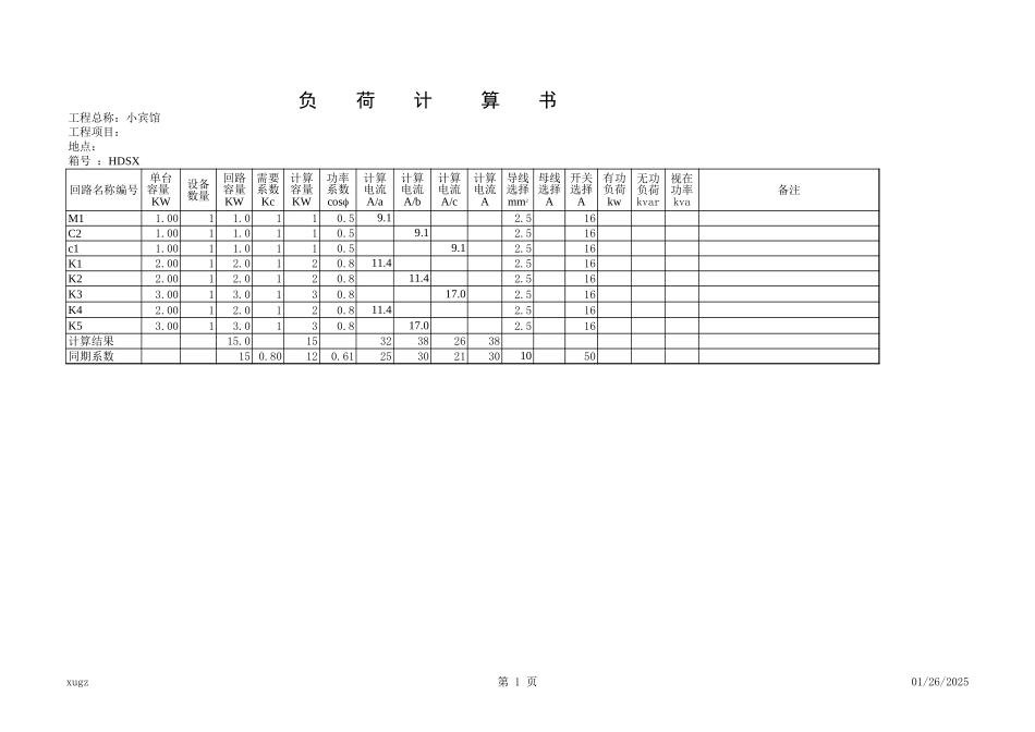 配电箱负荷计算书.xls_第1页