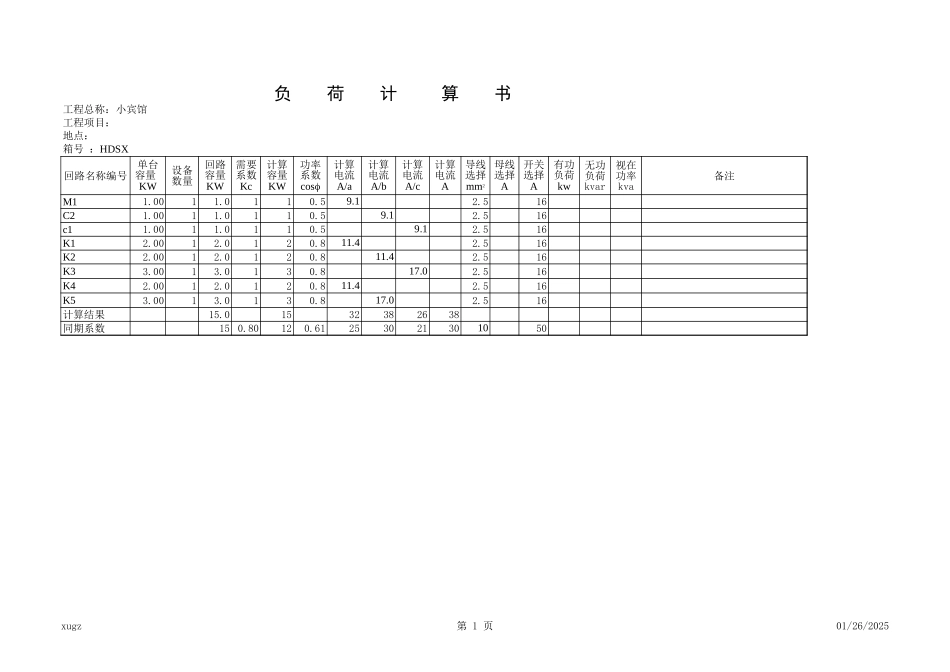 副本配电箱负荷计算书.xls_第1页